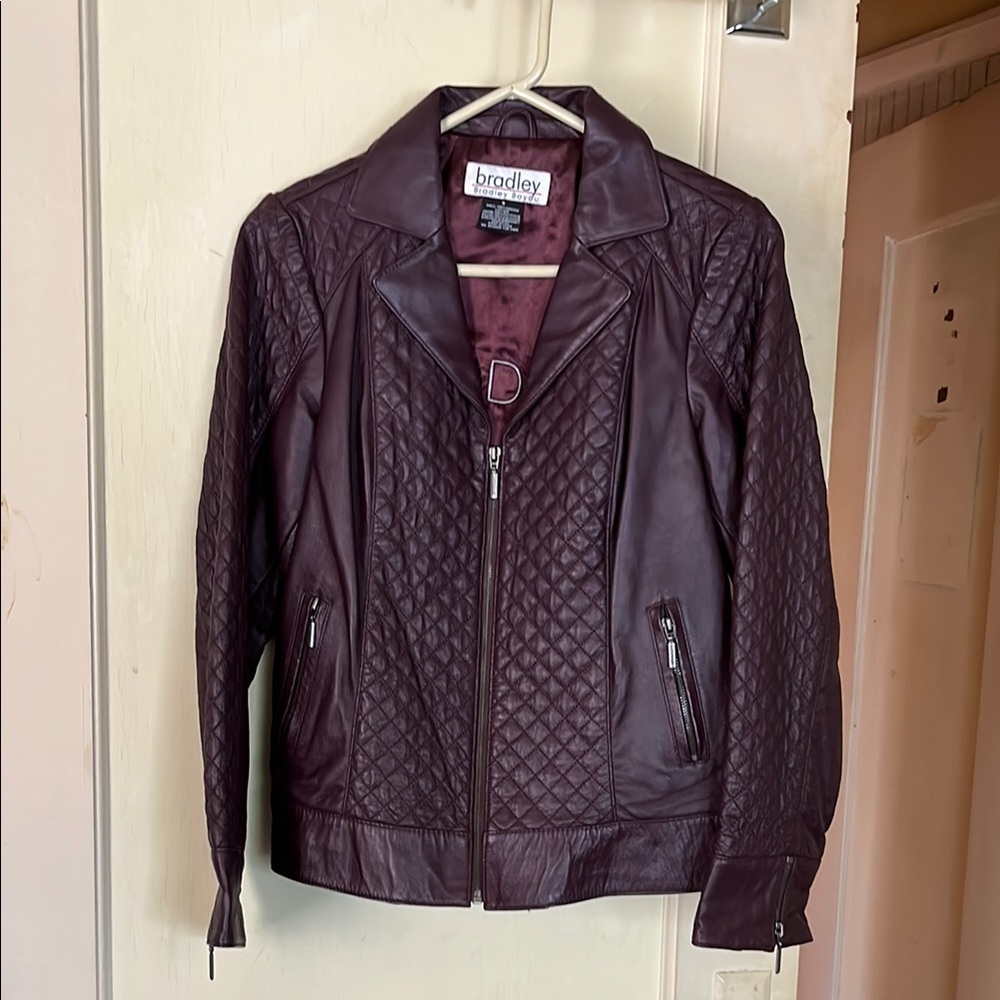 Women's Quilted Leather Jacket - Deep Purple